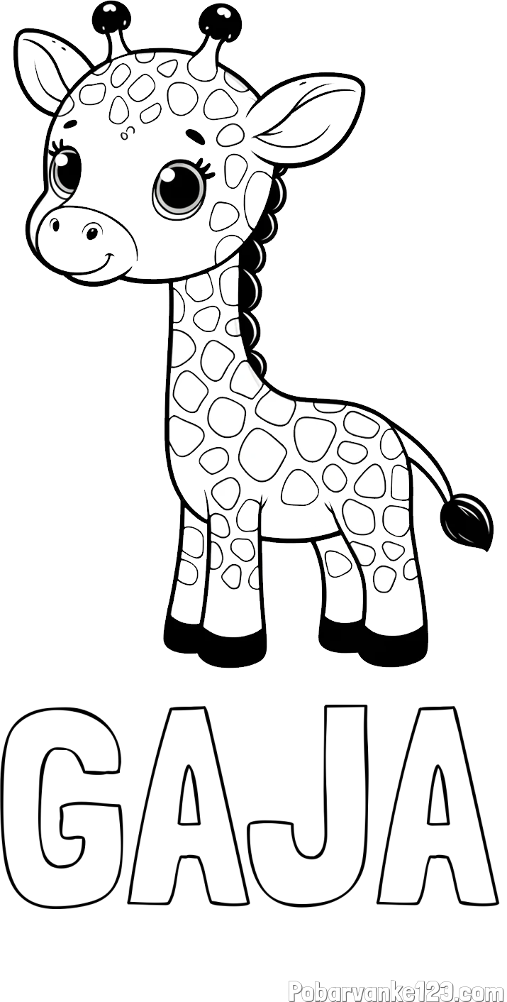 Pobarvanka imena GAJA in pobarvanka simpatične žirafe
