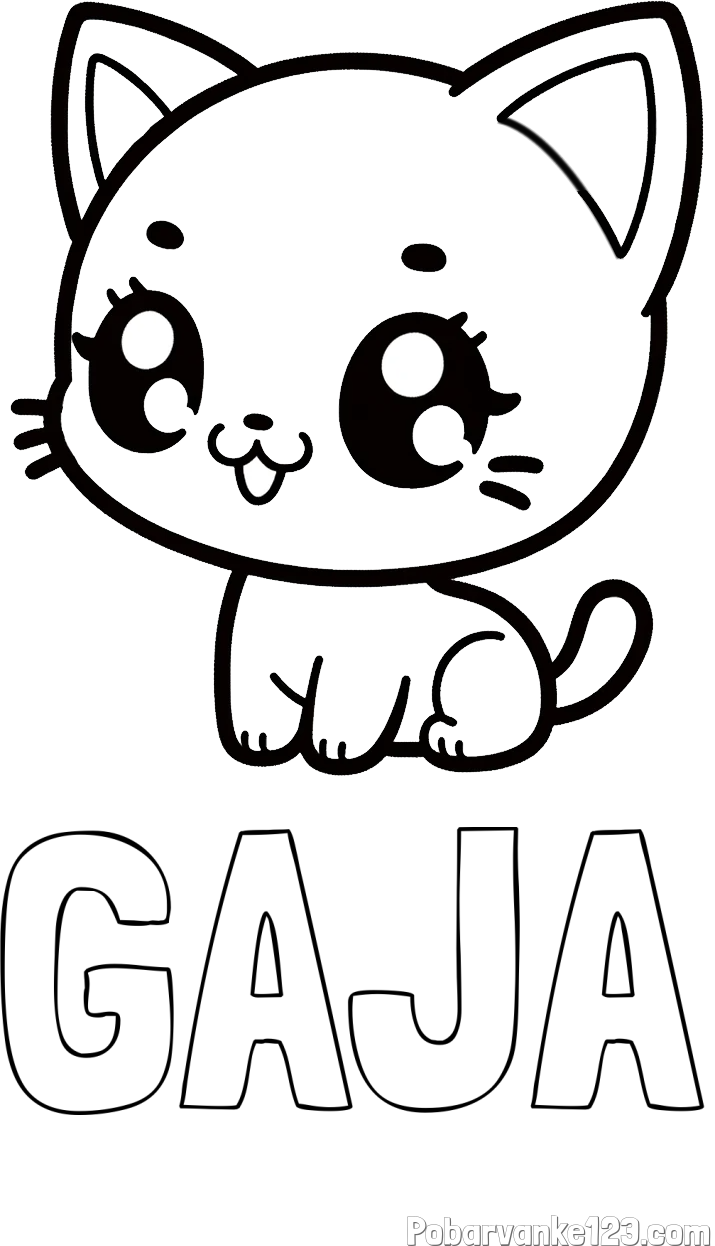 Pobarvanka imena GAJA in pobarvnaka ljubke muce v anime slogu