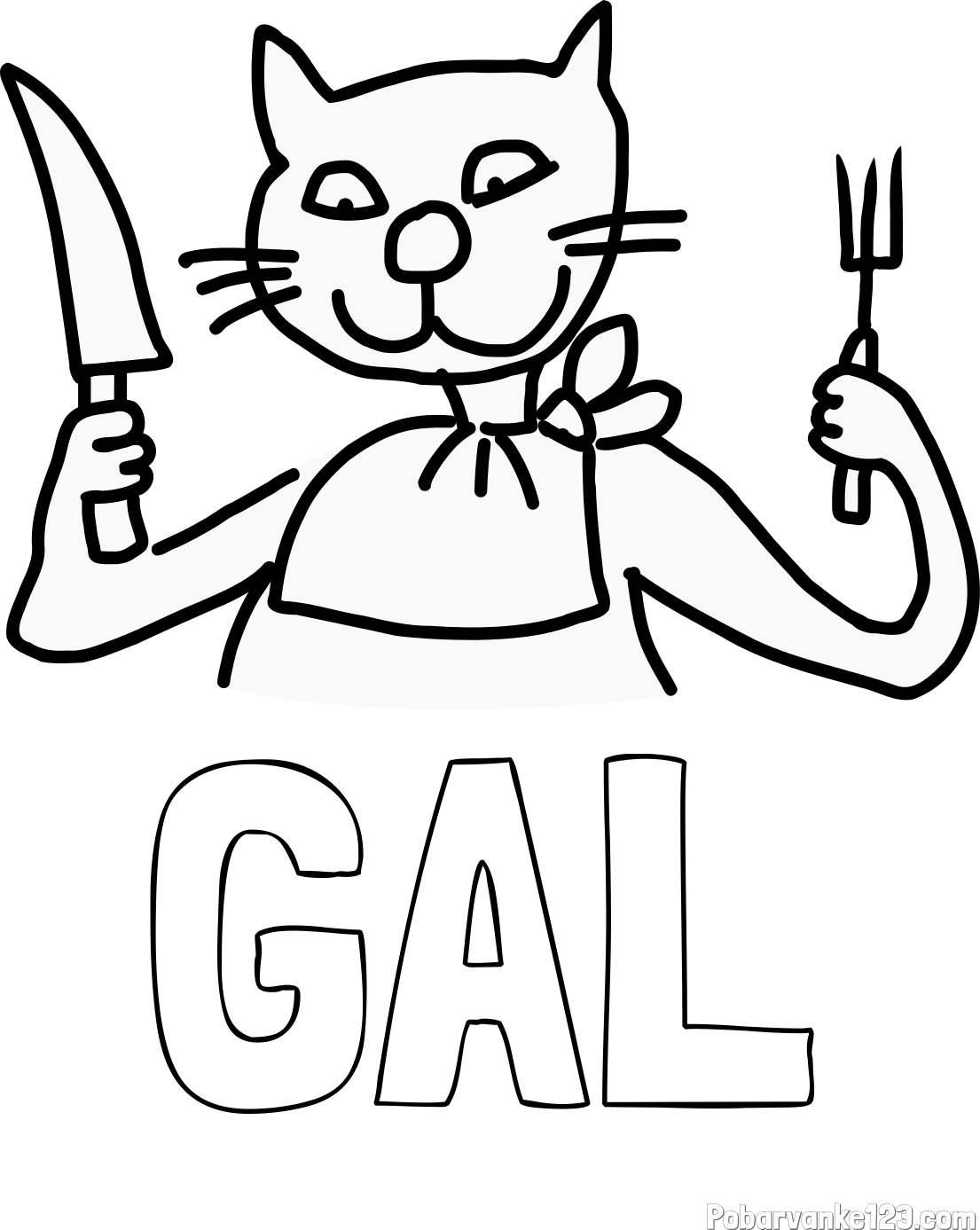 Pobarvanka imena GAL in pobarvanka mačke pri kosilu