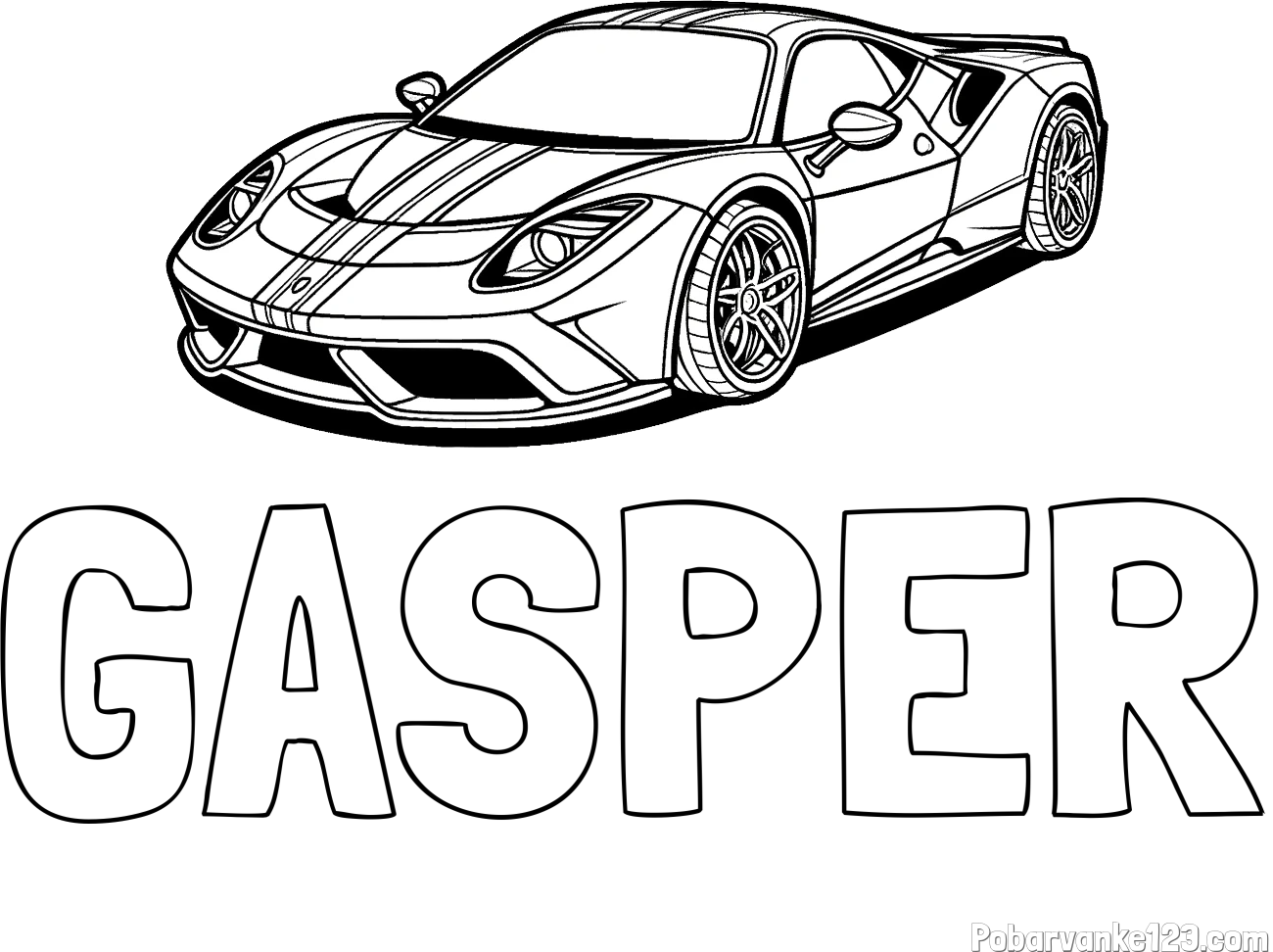 Pobarvanka imena GAŠPER in pobarvanka čudovitega športnega avtomobila