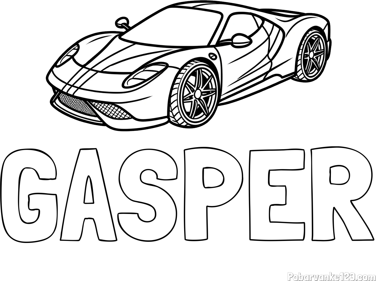 Pobarvanka imena GAŠPER in pobarvanka dirkalnega avtomobila