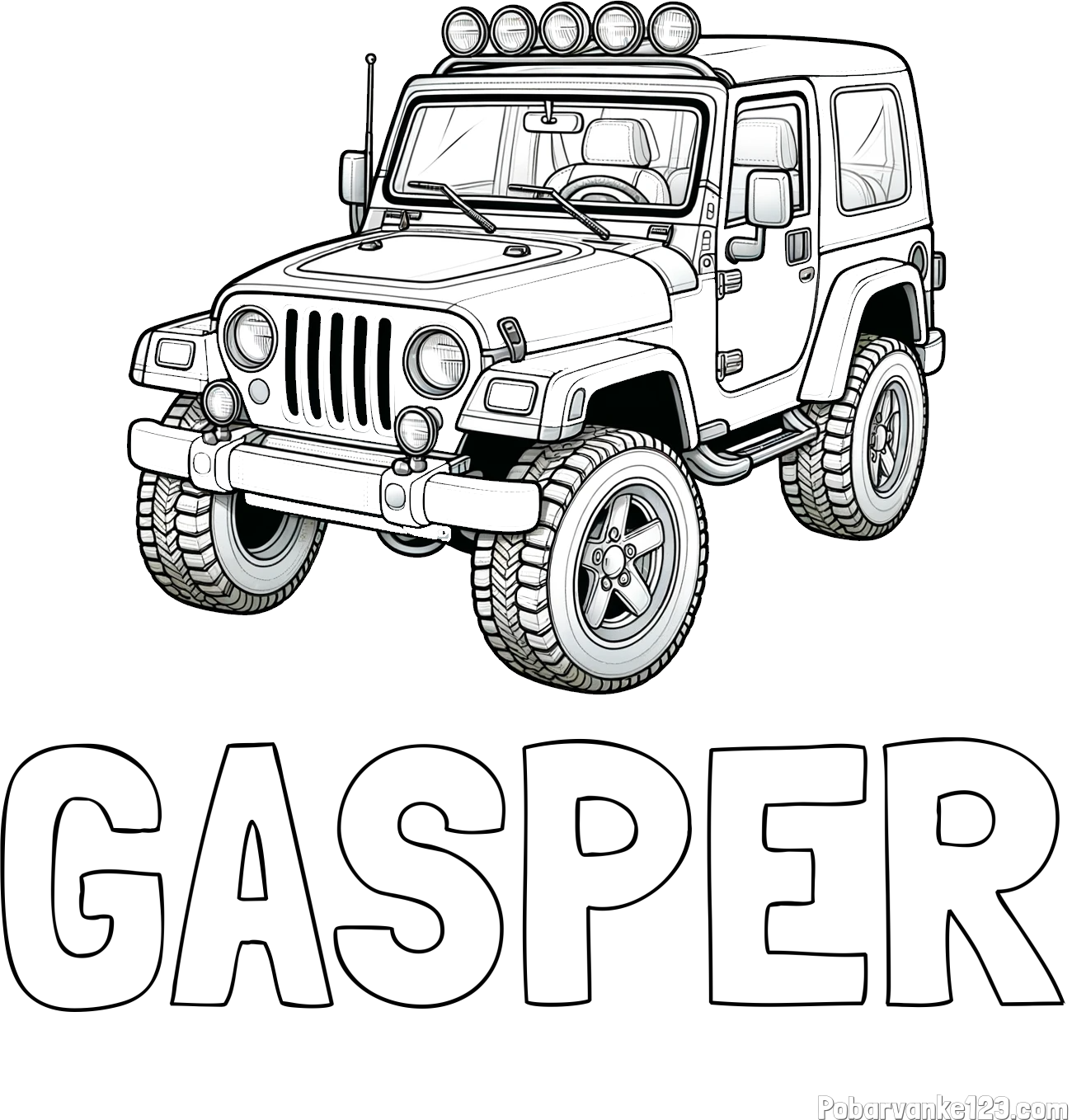 Pobarvanka imena GAŠPER in pobarvanka džipa