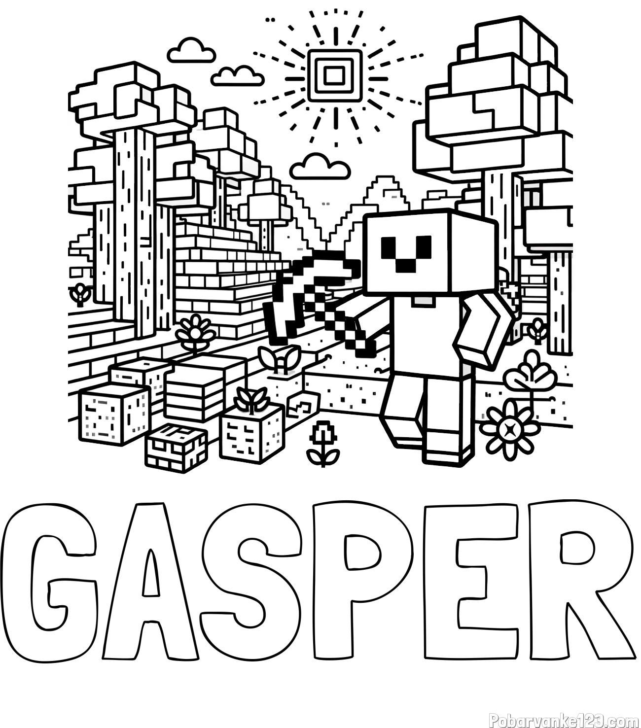 Pobarvanka imena GAŠPER in pobarvanka Minecraft sveta