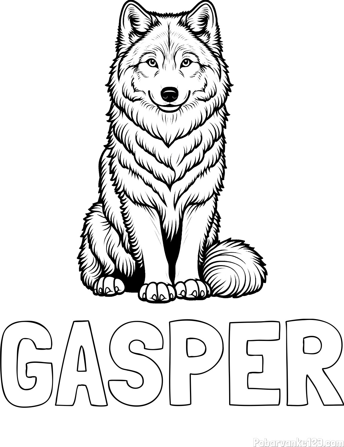 Pobarvanka imena GAŠPER ter ljubkega volka