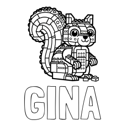 Online izdelana pobarvanka - Pobarvanka imena GINA in pobarvanka LEGO veverice
