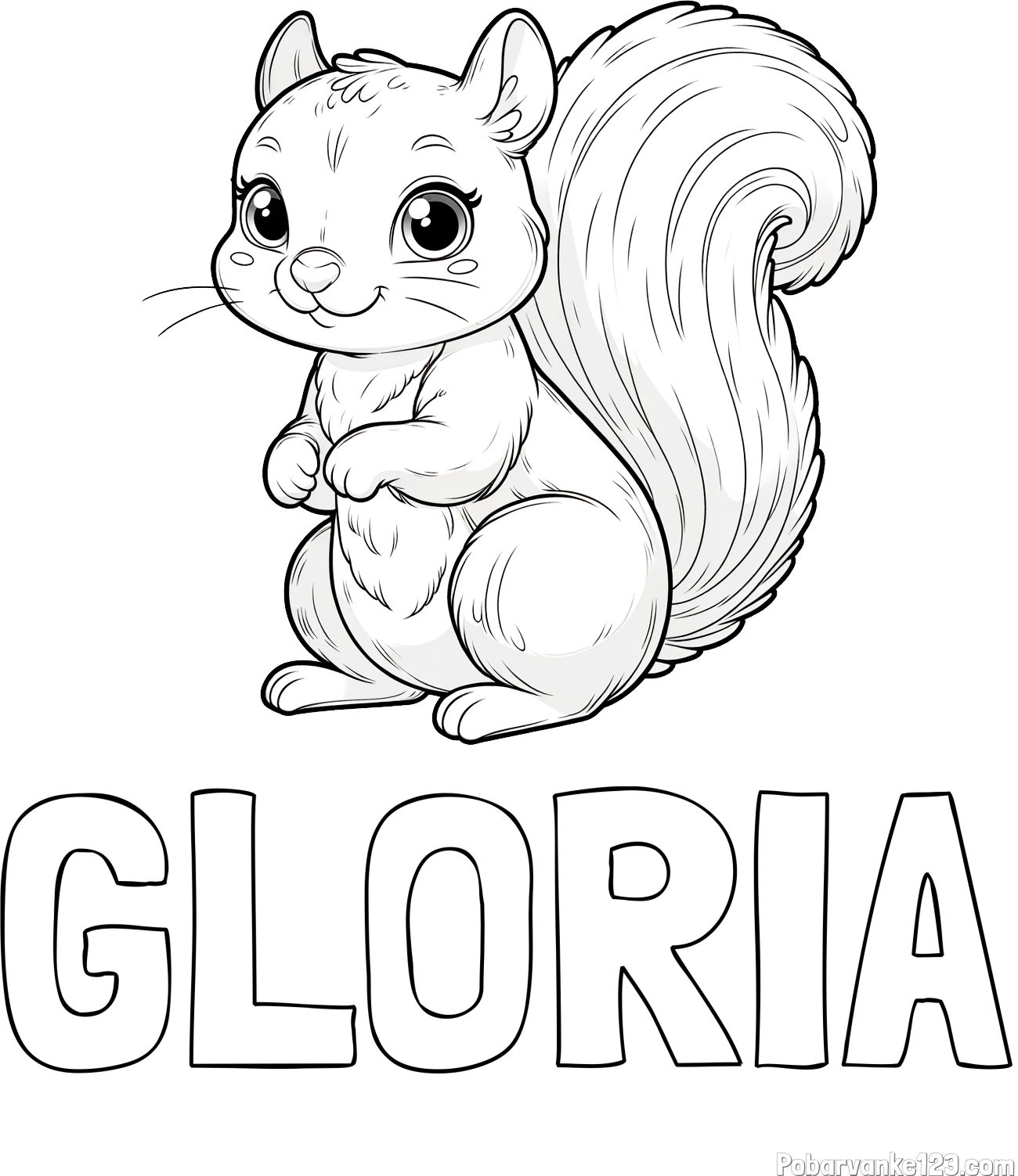 Pobarvanka imena GLORIA in pobarvanka zelo ljubke in nasmejane veverice