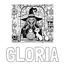 Online izdelana pobarvanka - Pobarvanka imena GLORIA in pobarvanka zlobne čarovnice, muce in miške