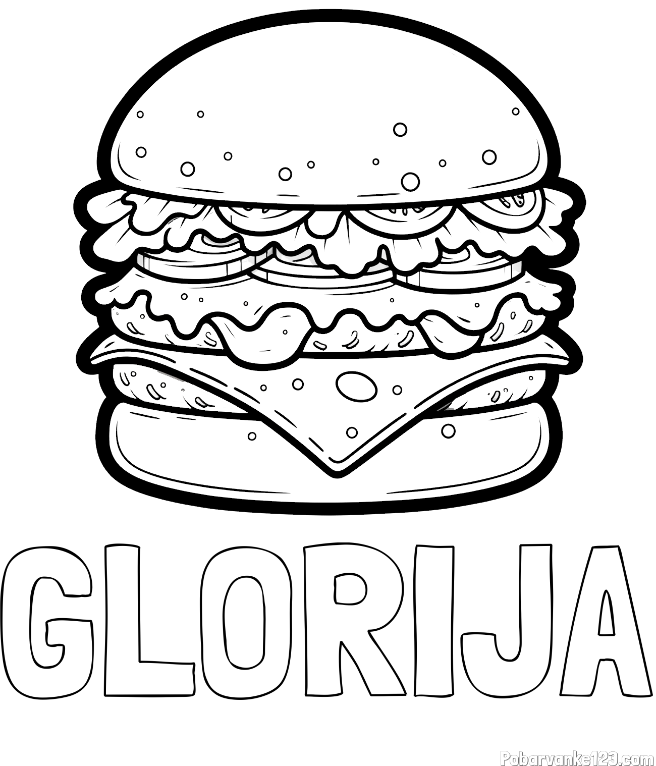 Pobarvanka imena GLORIJA in pobarvanka hamburger