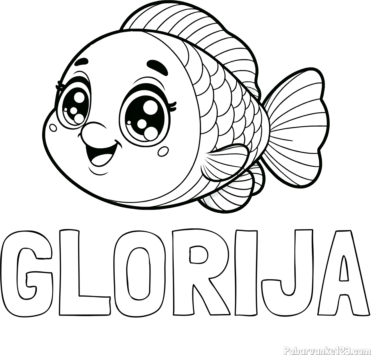 Pobarvanka imena GLORIJA in pobarvanka prisrčne ribe