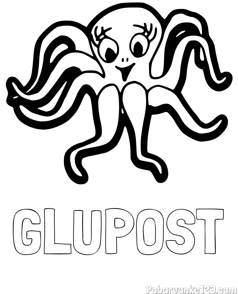 Pobarvanka imena GLUPOST in otroška pobarvanka nasmejane hobotnice