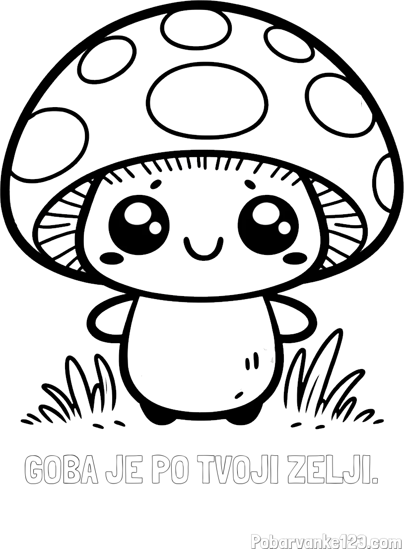 Pobarvanka imena GOBA JE PO TVOJI ŽELJI. in otroška pobarvanka gobe