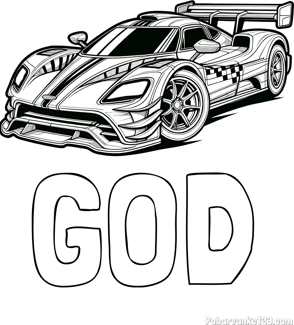 Pobarvanka imena GOD in pobarvanka modernega športnega avtomobila