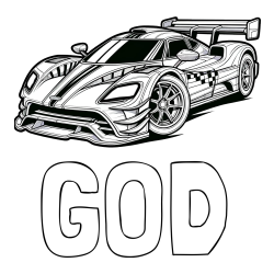 Online izdelana pobarvanka - Pobarvanka imena GOD in pobarvanka modernega športnega avtomobila
