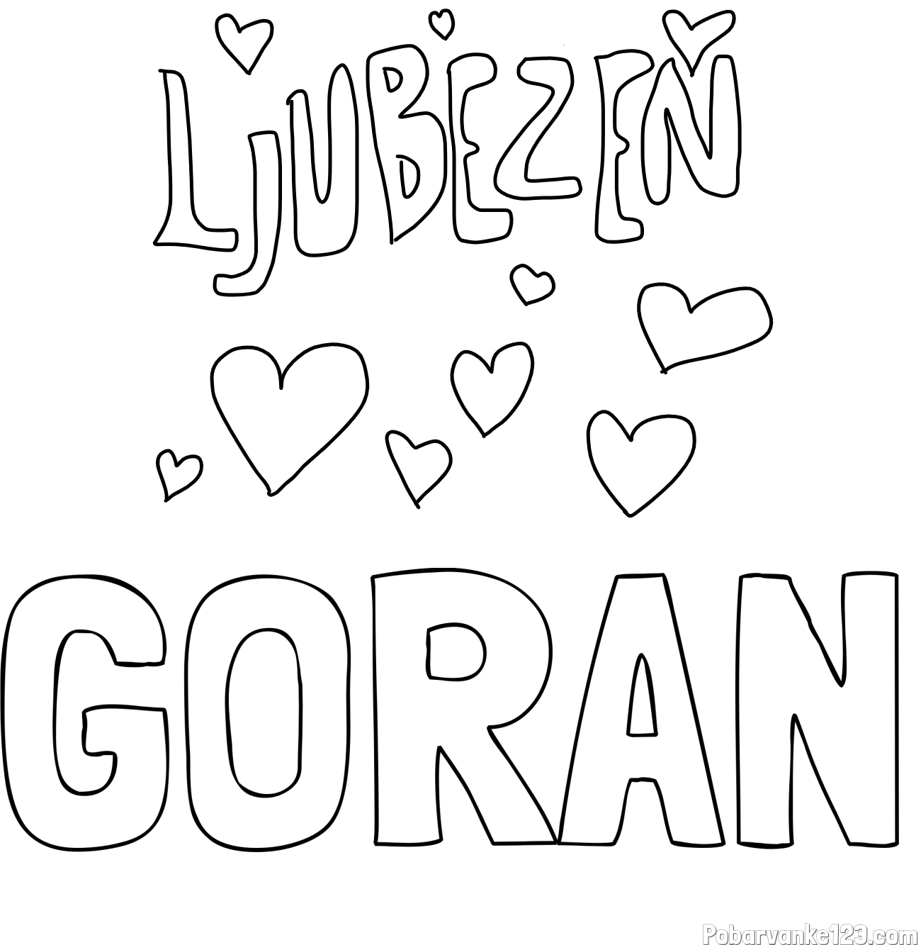 Pobarvanka imena GORAN in pobarvanka ljubezni ❤