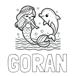 Online izdelana pobarvanka - Pobarvanka imena GORAN in pobarvanka ljubke morske deklice, ki pleše z delfinom