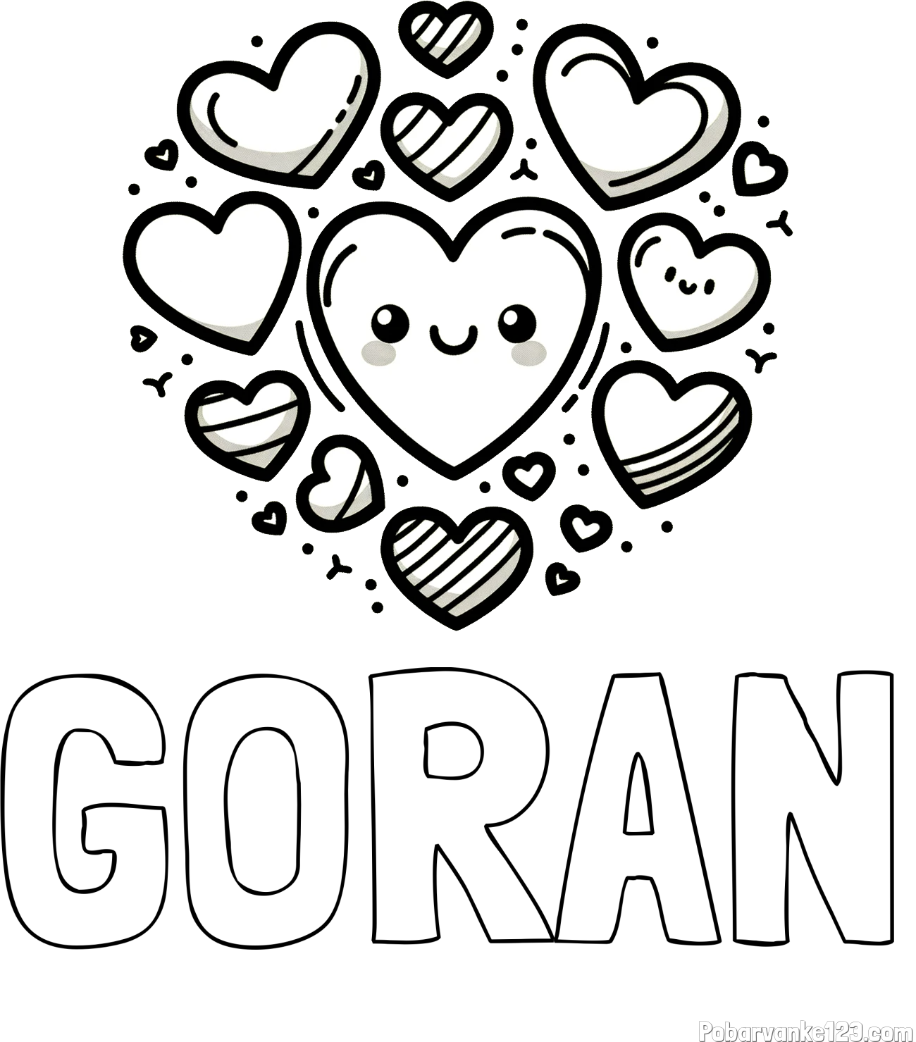 Pobarvanka imena GORAN in pobarvanka srčkov