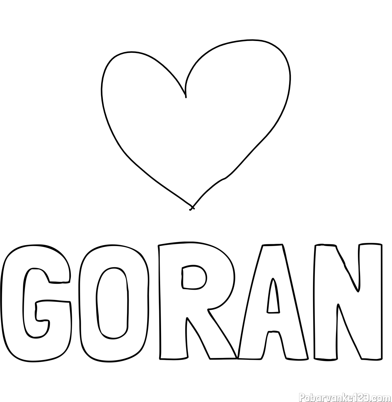 Pobarvanka imena GORAN in srček