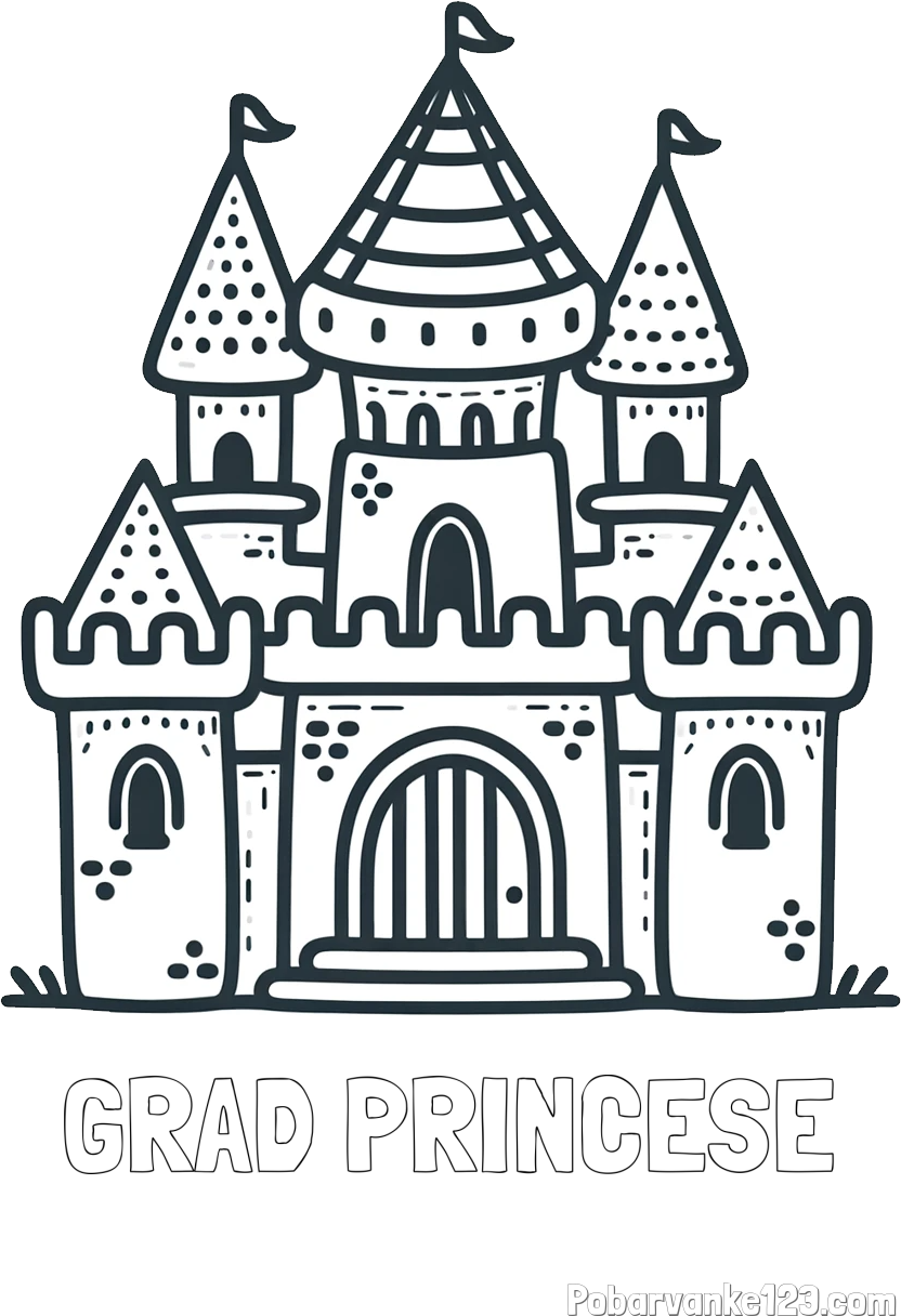 Pobarvanka imena GRAD PRINCESE in otroška pobarvanka gradu