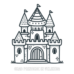 Online izdelana pobarvanka - Pobarvanka imena GRAD PRINCESE IN VELIKEGA in otroška pobarvanka gradu
