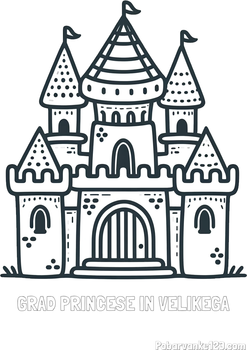 Pobarvanka imena GRAD PRINCESE IN VELIKEGA in otroška pobarvanka gradu
