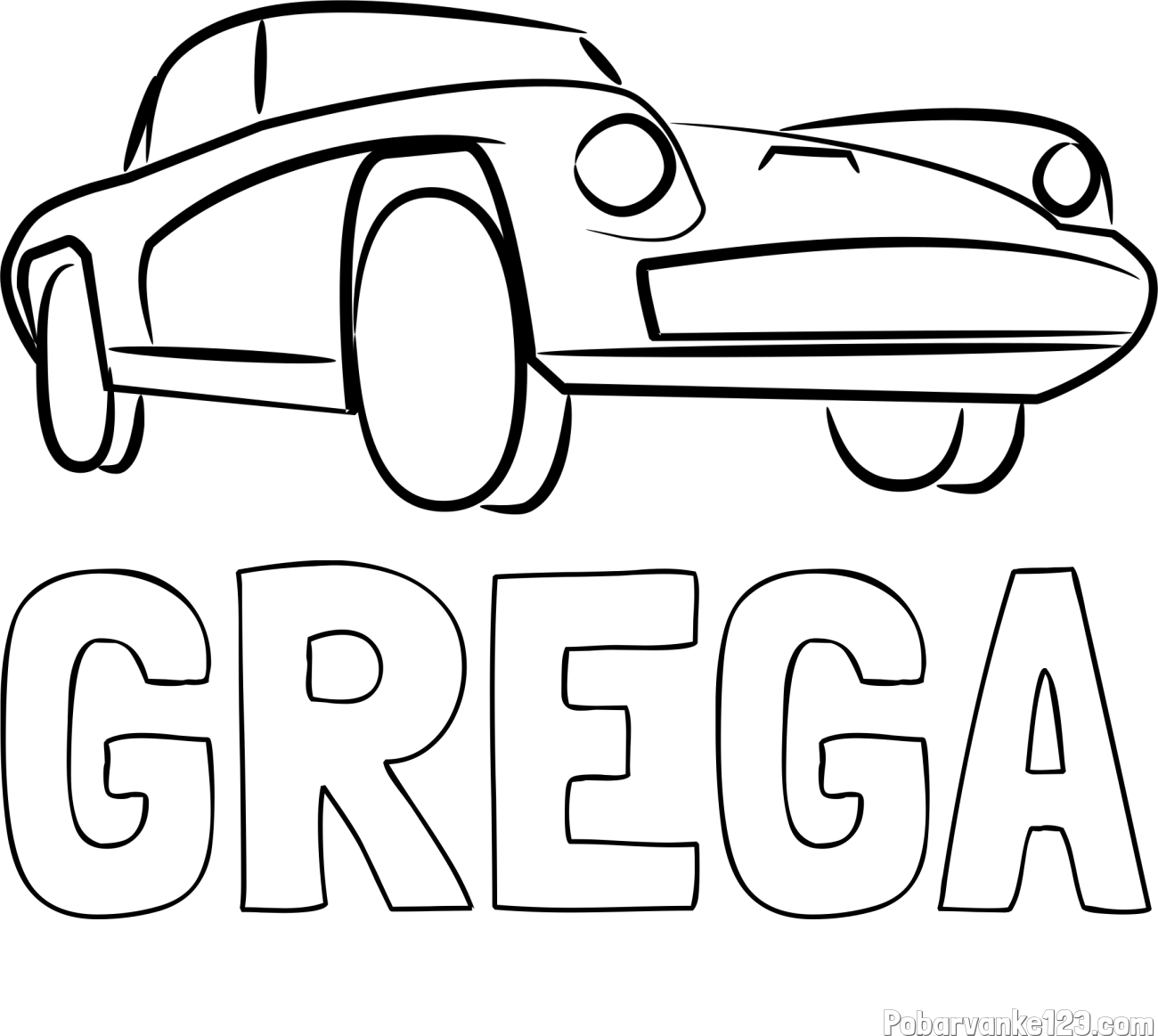 Pobarvanka imena GREGA in pobarvanka športnega avtomobila