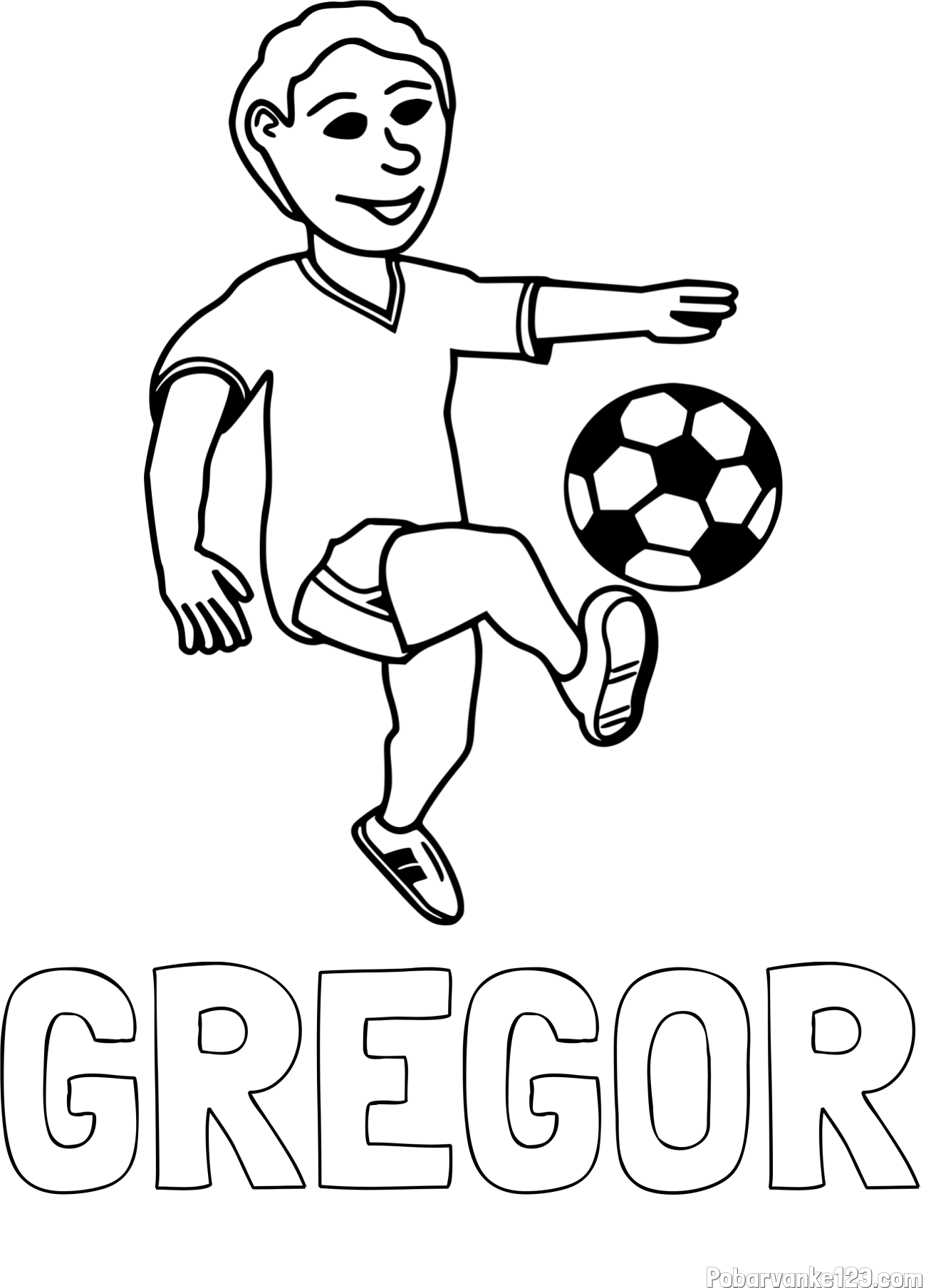 Pobarvanka imena GREGOR in pobarvanka nogometaša, ki brca žogo