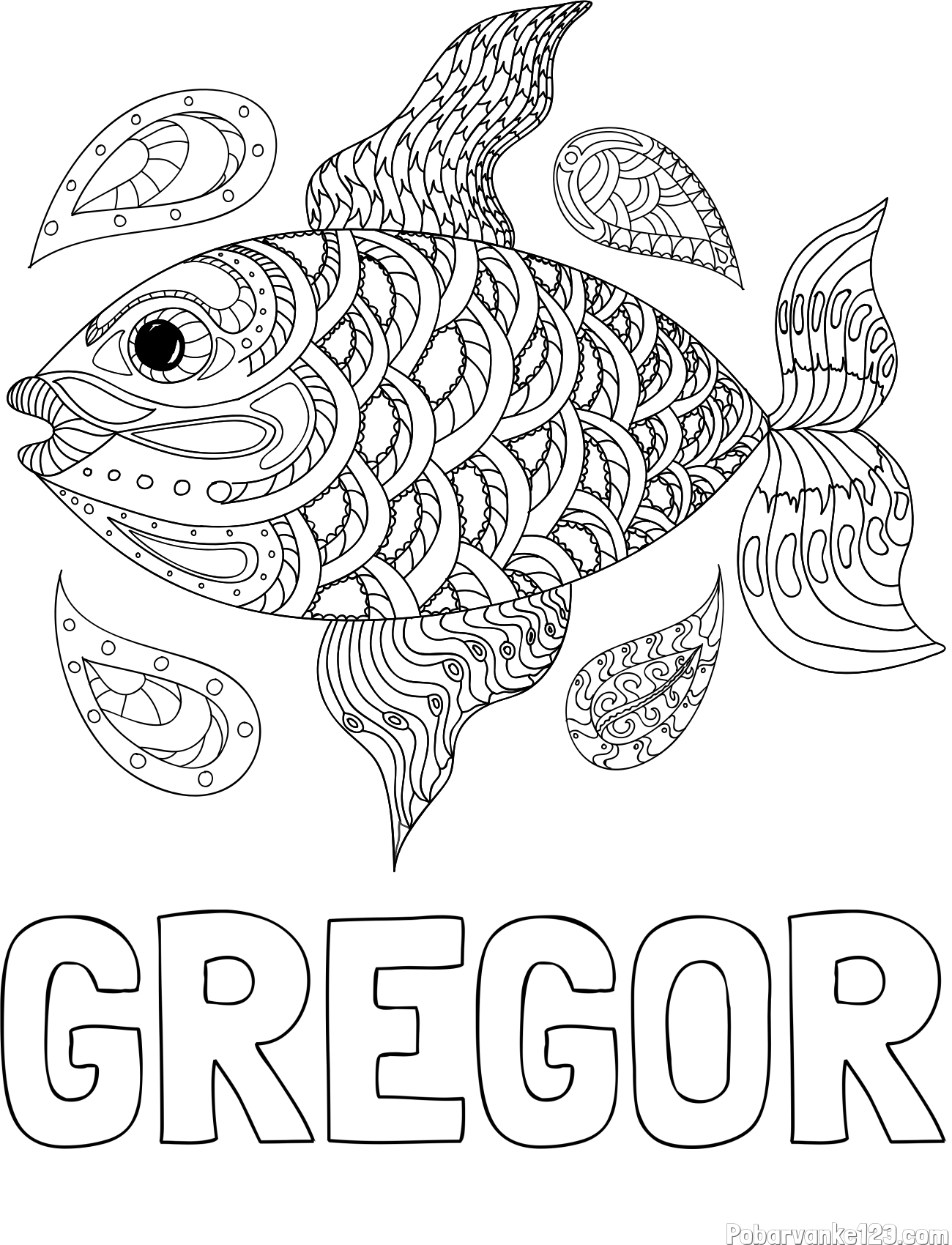 Pobarvanka imena GREGOR in pobarvanka pisane ribe