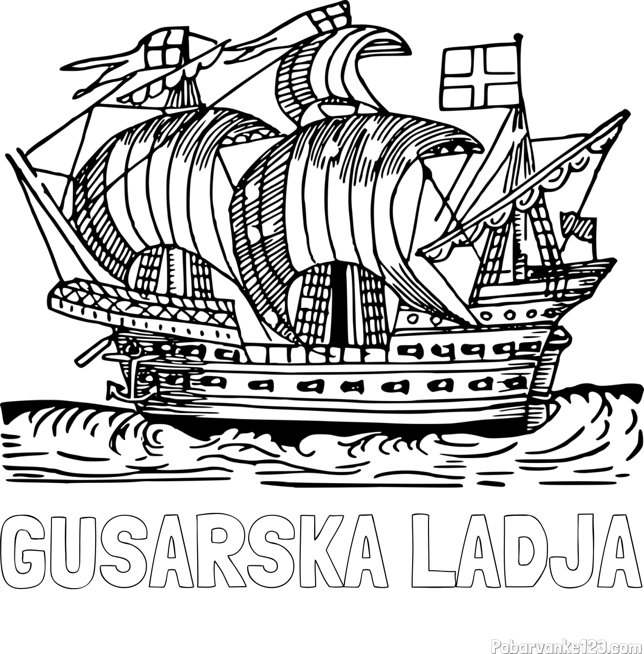 Pobarvanka imena GUSARSKA LADJA in pobarvanka velike in stare ladje