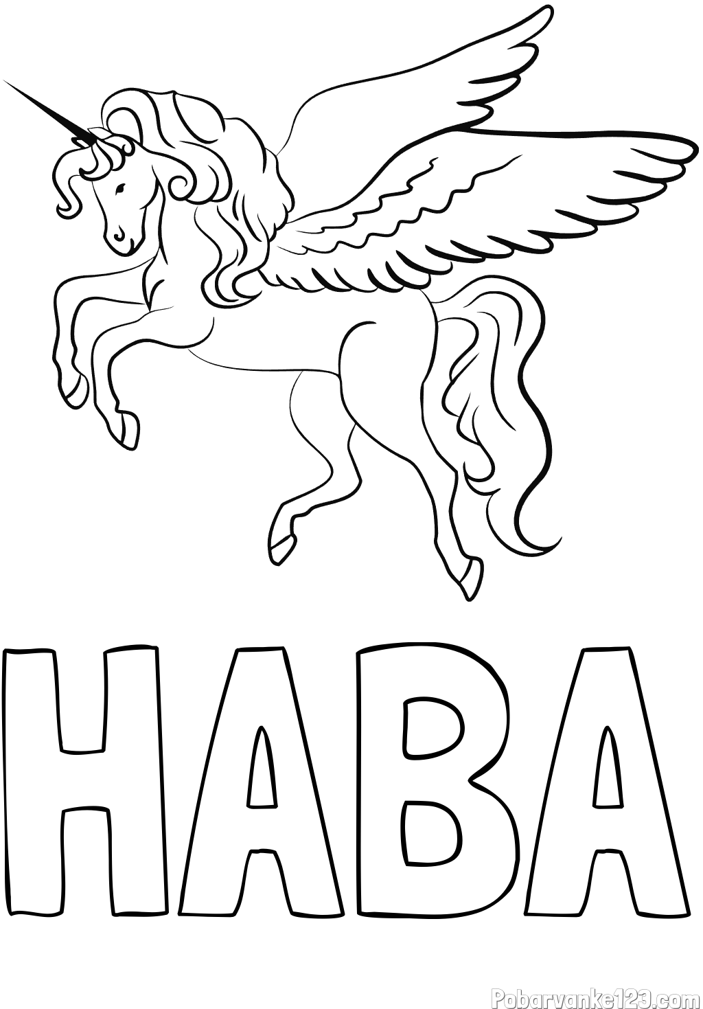 Pobarvanka imena HABA in lepa pobarvanka samoroga