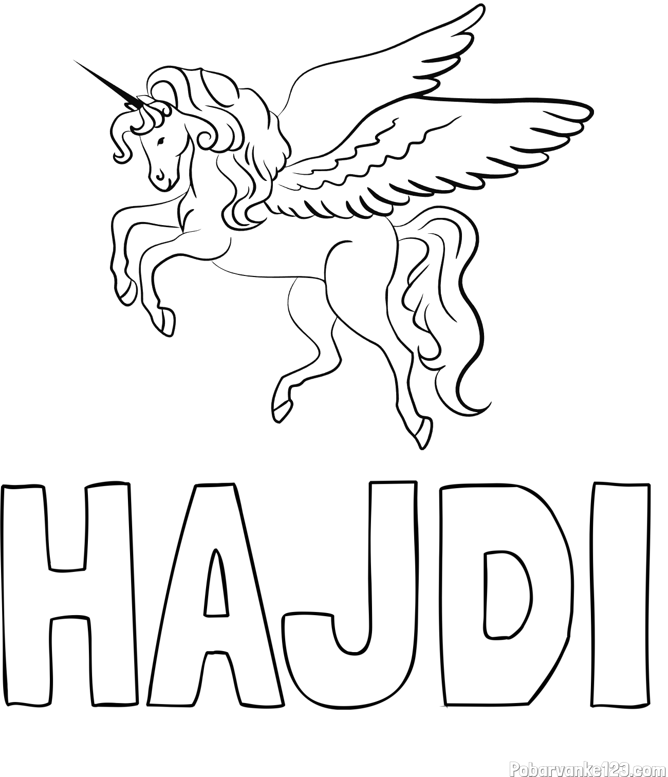 Pobarvanka imena HAJDI in lepa pobarvanka samoroga