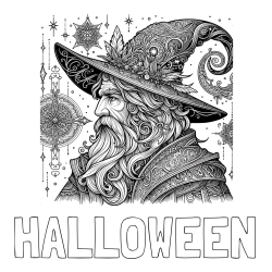 Online izdelana pobarvanka - Pobarvanka imena HALLOWEEN in Čudovita pobarvanka čarovnika