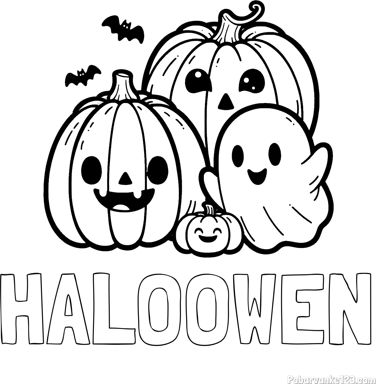 Pobarvanka imena HALOOWEN in pobarvanka duhca in buč za noč čarovnic