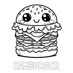 Online izdelana pobarvanka - Pobarvanka imena HAMBURGER in otroška pobarvanka nasmejanega hamburgerja