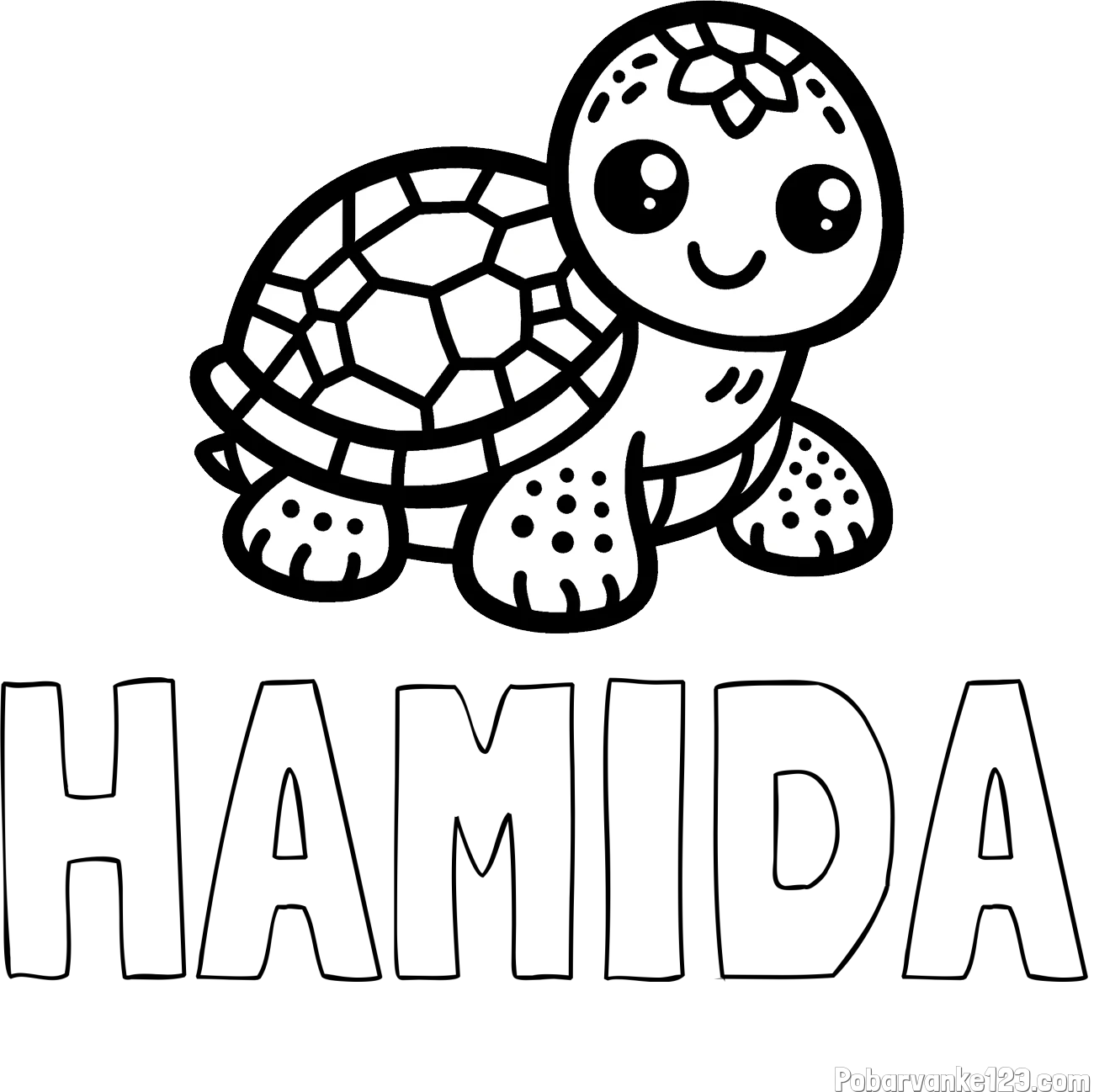 Pobarvanka imena HAMIDA in otroška pobarvanka želve