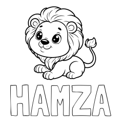 Online izdelana pobarvanka - Pobarvanka imena HAMZA in pobarvanka igrivega levčka