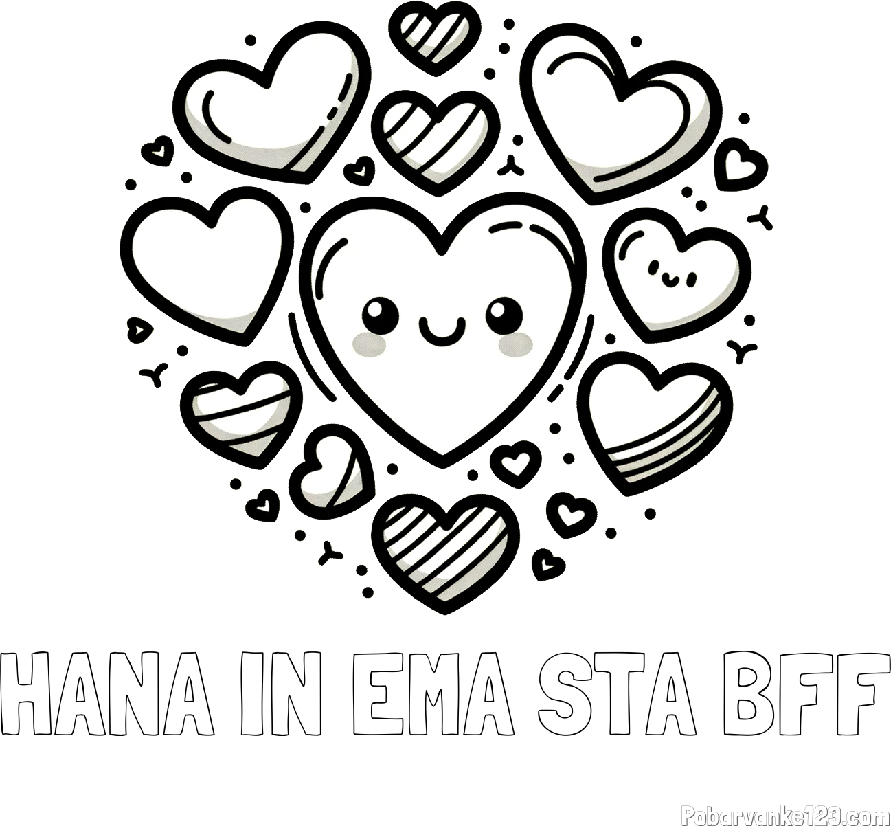 Pobarvanka imena HANA IN EMA STA BFF in pobarvanka srčkov