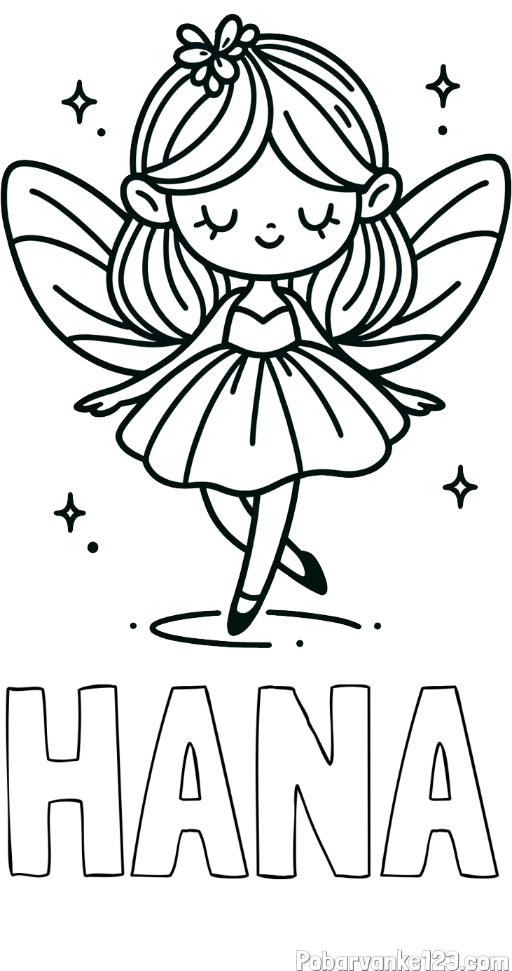 Pobarvanka imena HANA in enostavna pobarvanka čarobne vile