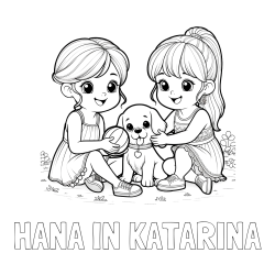 Online izdelana pobarvanka - Pobarvanka imena HANA IN KATARINA in pobarvanka prijateljic s kužkom