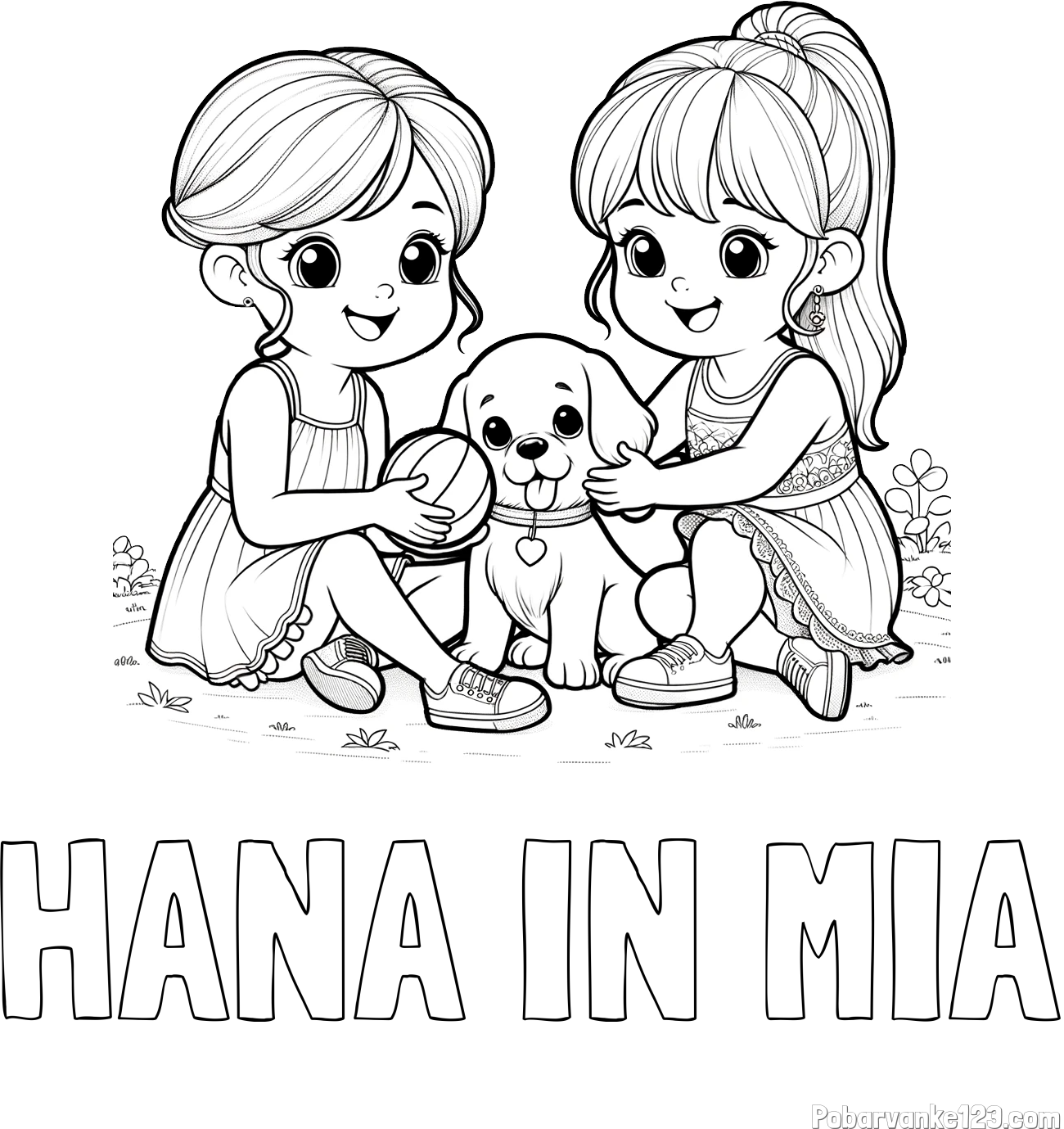 Pobarvanka imena HANA IN MIA in pobarvanka prijateljic s kužkom