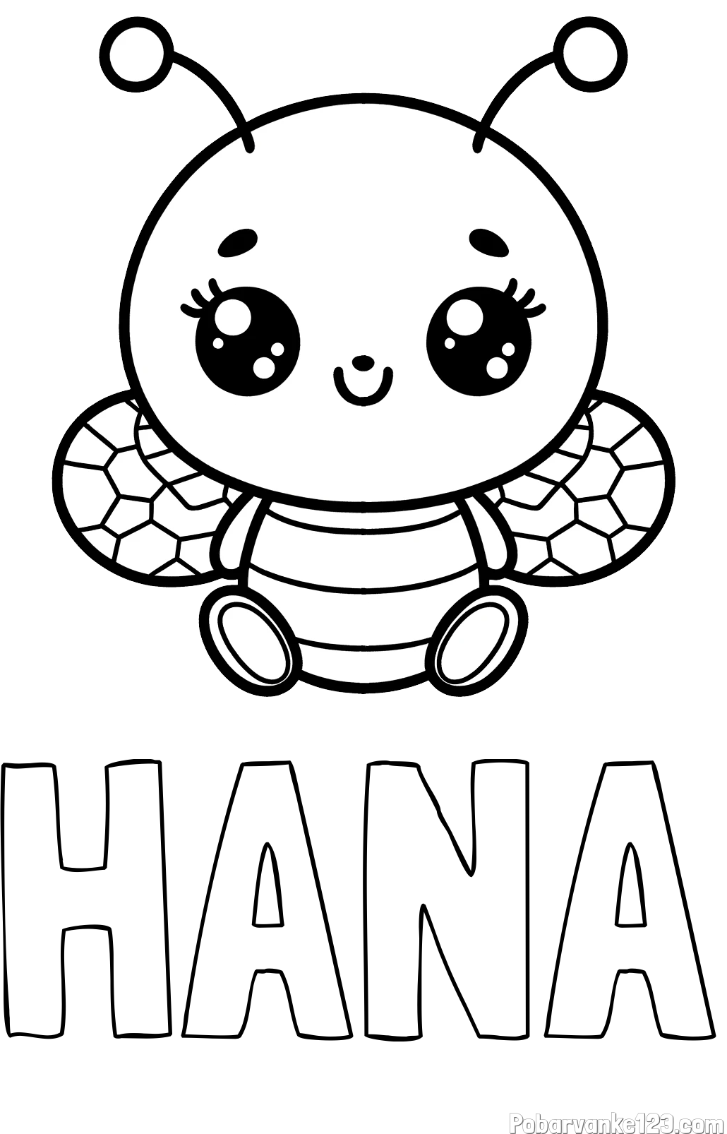 Pobarvanka imena HANA in otroška pobarvanka ljubke čebele
