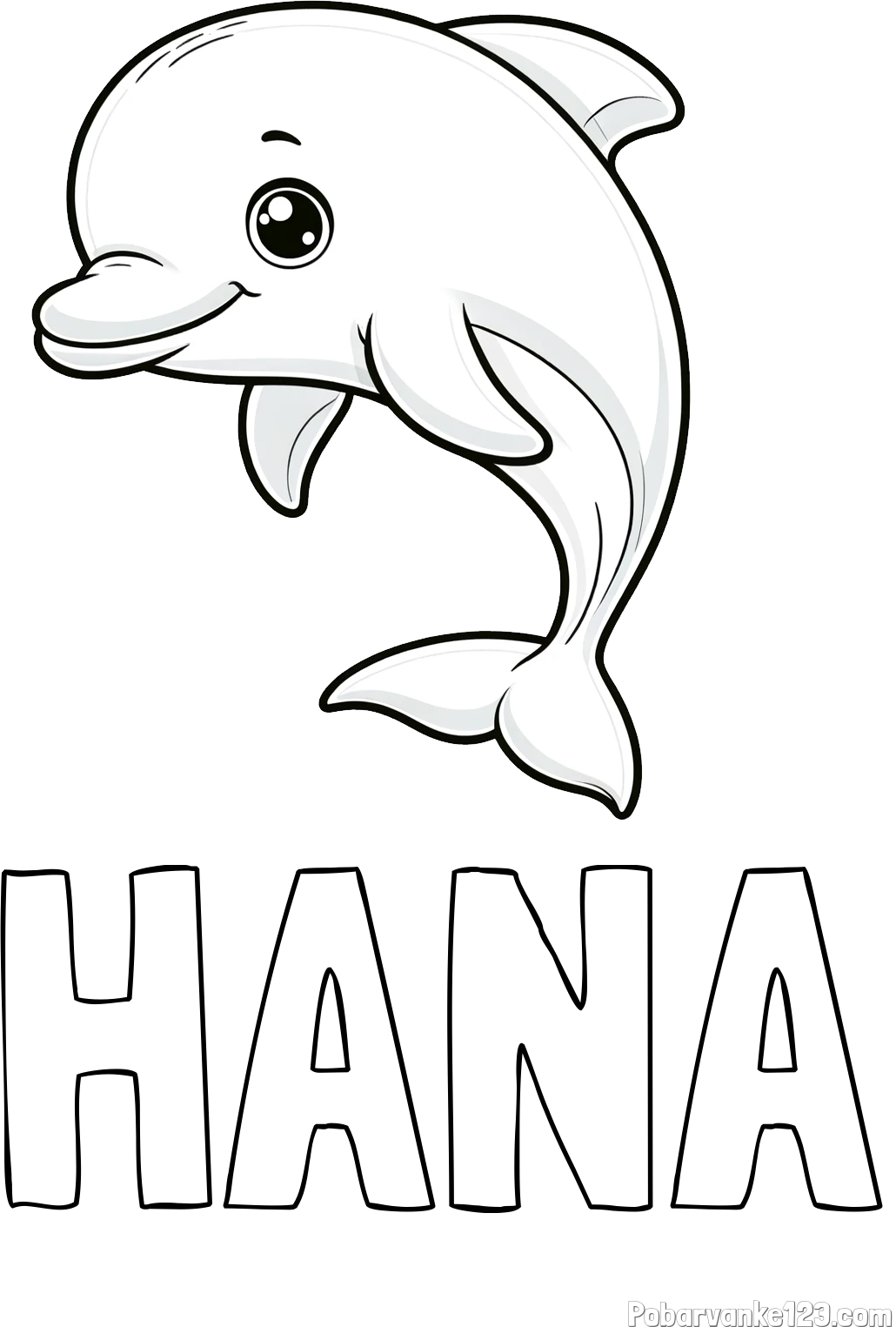 Pobarvanka imena HANA in otroška pobarvanka ljubkega delfina