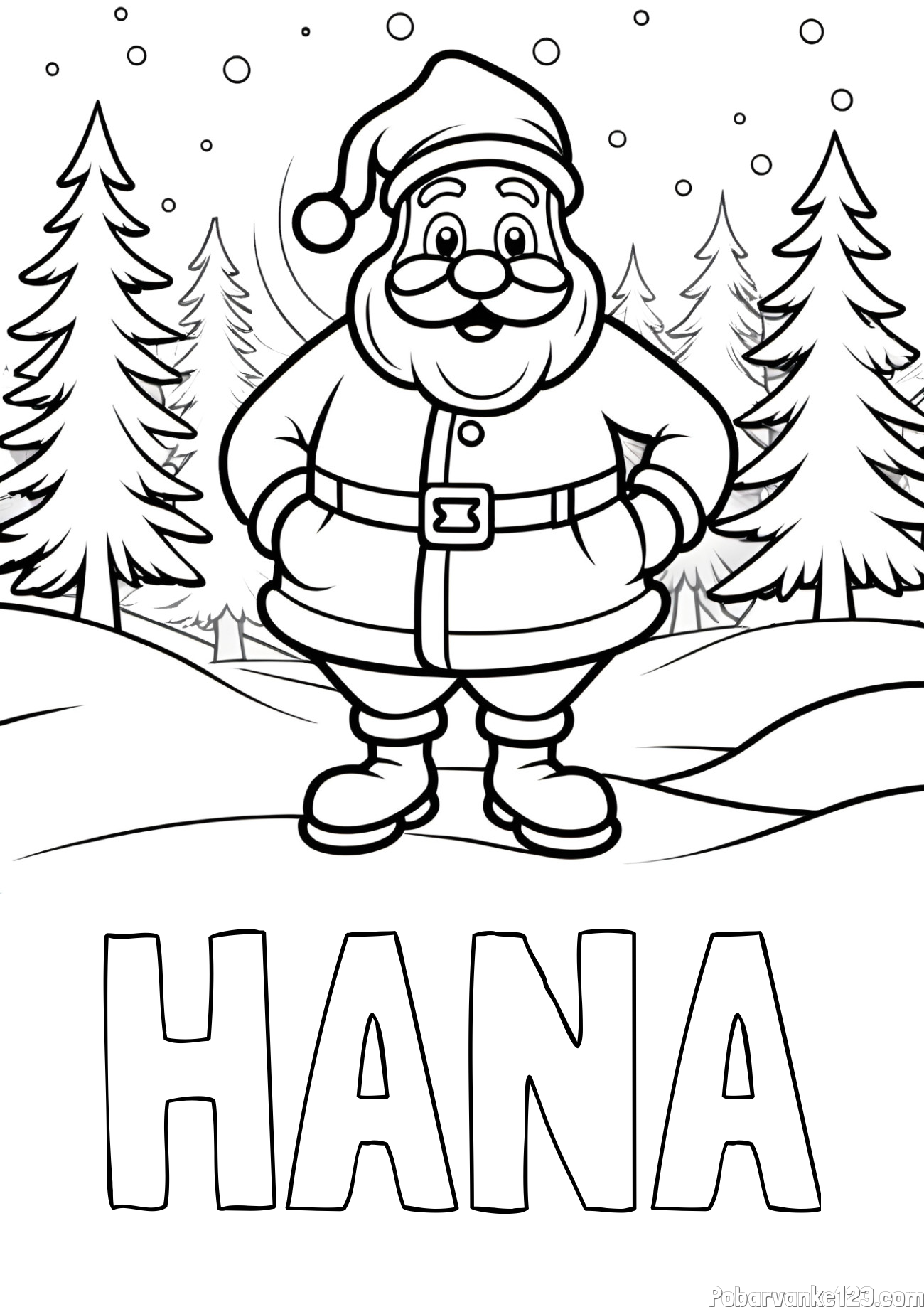 Pobarvanka imena HANA in pobarvanka Božička v gozdu