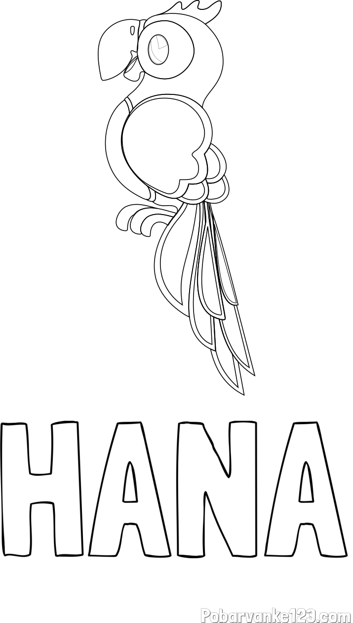 Pobarvanka imena HANA in pobarvanka čudovite papige ARE