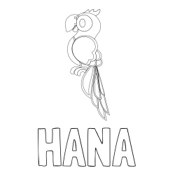 Online izdelana pobarvanka - Pobarvanka imena HANA in pobarvanka čudovite papige ARE