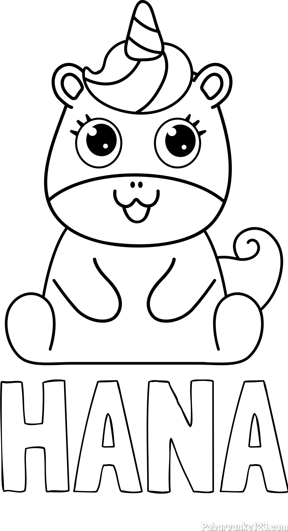 Pobarvanka imena HANA in pobarvanka čudovitega samoroga Unicorn