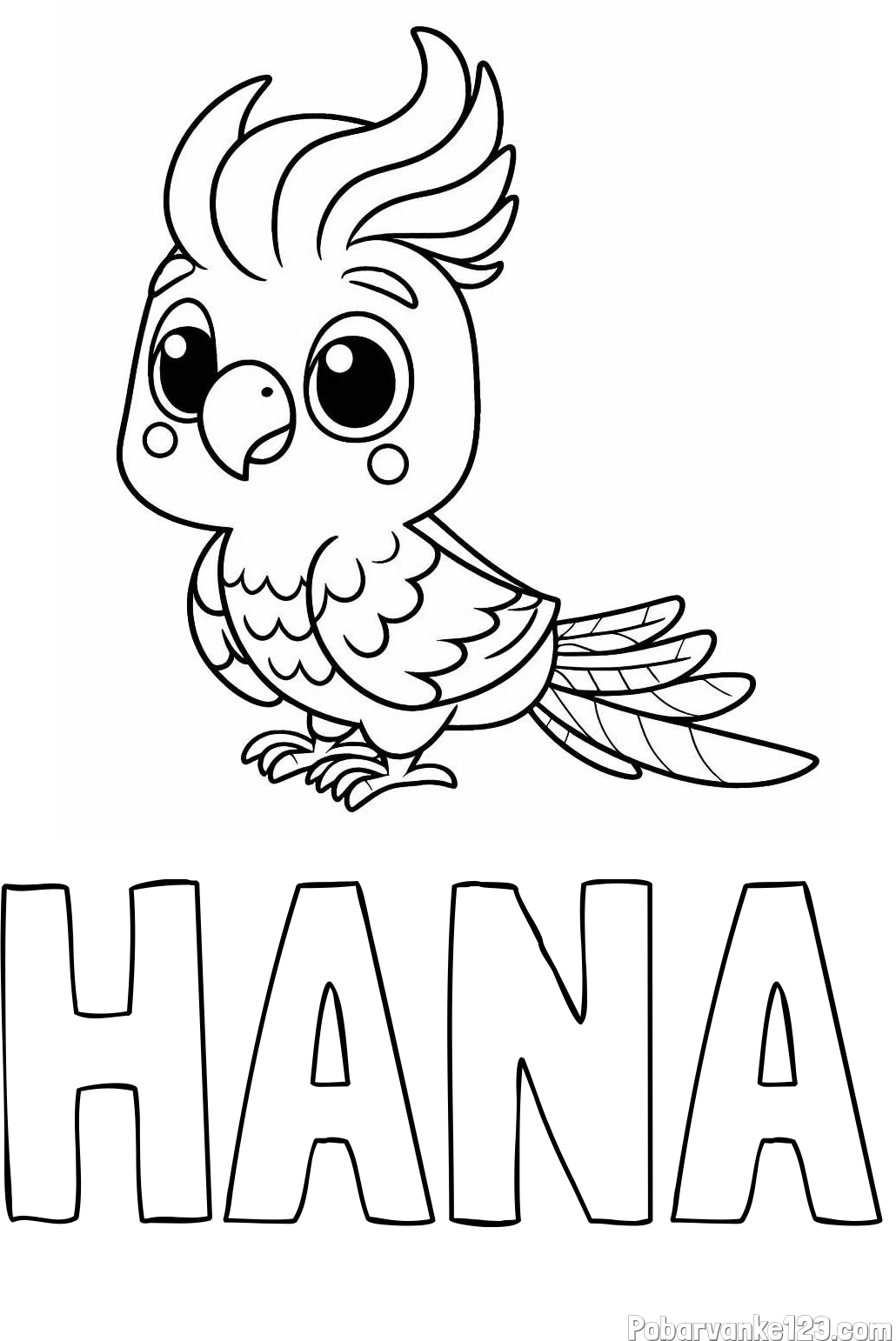 Pobarvanka imena HANA in pobarvanka ljubke papige