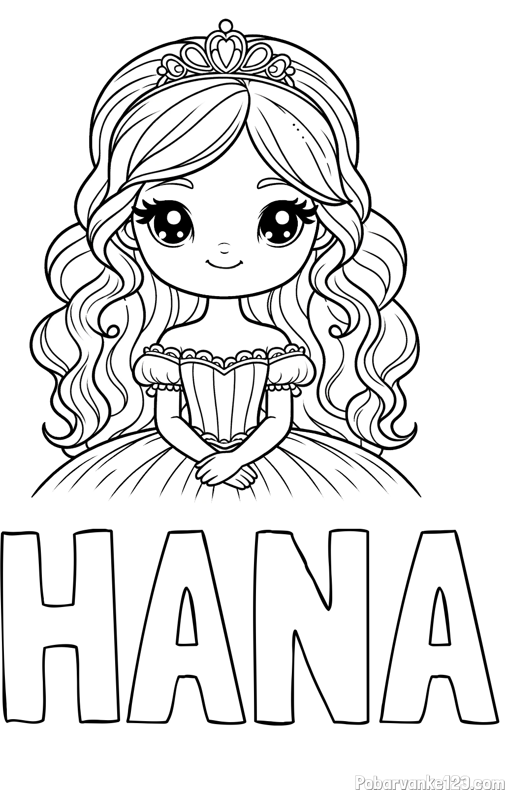 Pobarvanka imena HANA in pobarvanka ljubke princese