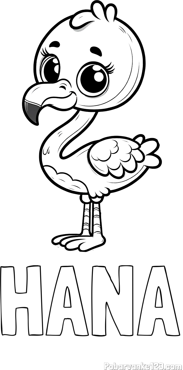 Pobarvanka imena HANA in pobarvanka majhnega flaminga