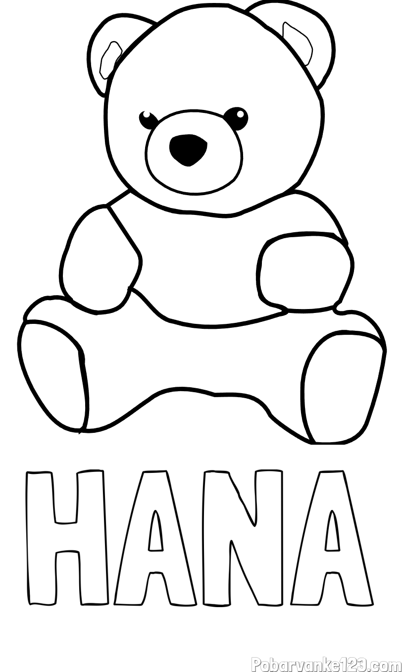Pobarvanka imena HANA in pobarvanka medvedka