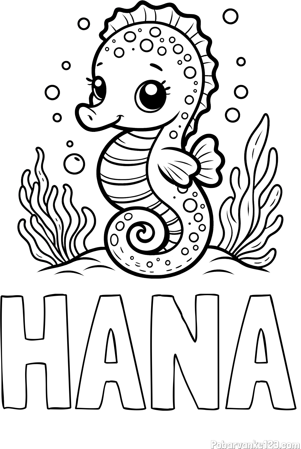 Pobarvanka imena HANA in pobarvanka morskega konjička